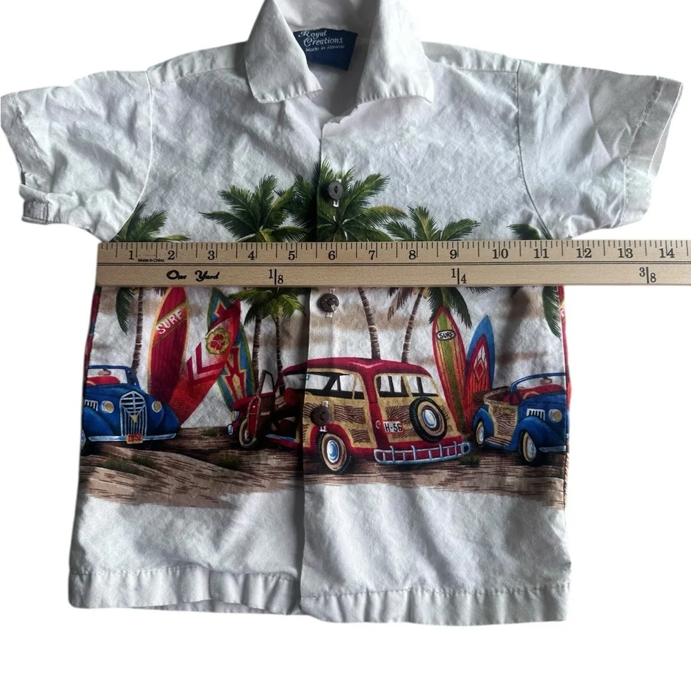 Royal Creations Boys Kids Hawaiian Shirt Car Print Made in Hawaii; Size 1; 12 mo